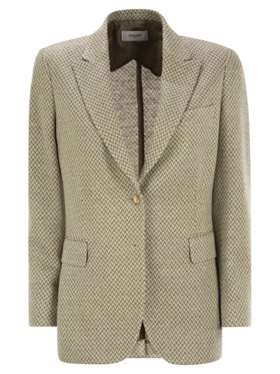 Saulina Angelica - Herringbone Two-button Blazer In Green