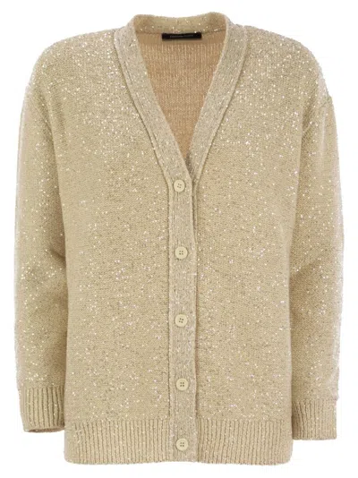 Fabiana Filippi Beige V Neck Sweater With Button Front In Neutral