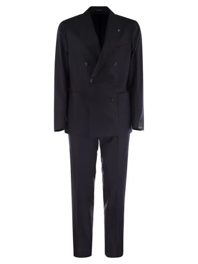 Tagliatore Wool And Cashmere Double-breasted Suit In Black