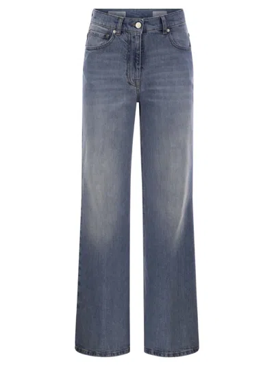 Peserico Stretch Cotton Denim Trousers In Blue