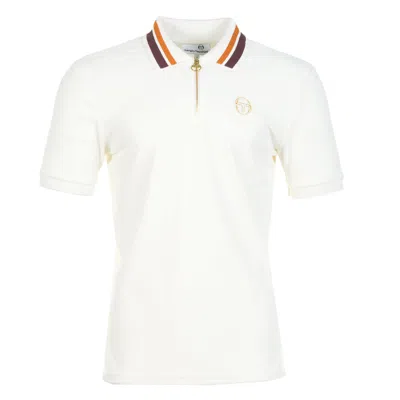 Sergio Tacchini Mens Gardenia Gold Mahony Striped-collar Velvet Polo Shirt In White