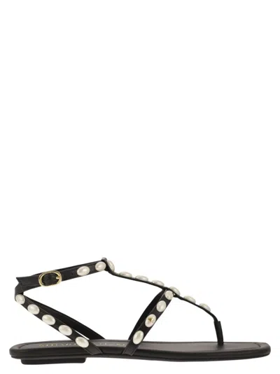 Stuart Weitzman Pearlita - Thong Sandal With Pearls In Black