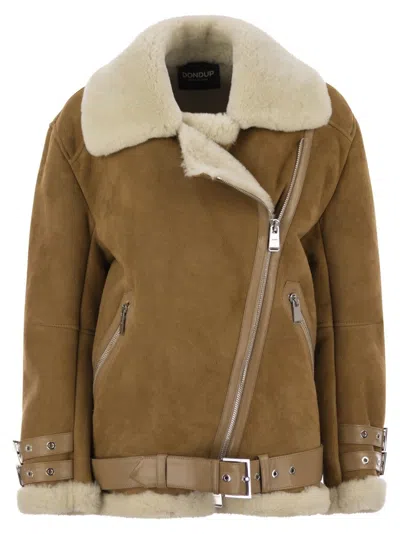 Dondup Loose Shearling Jacket In Brown