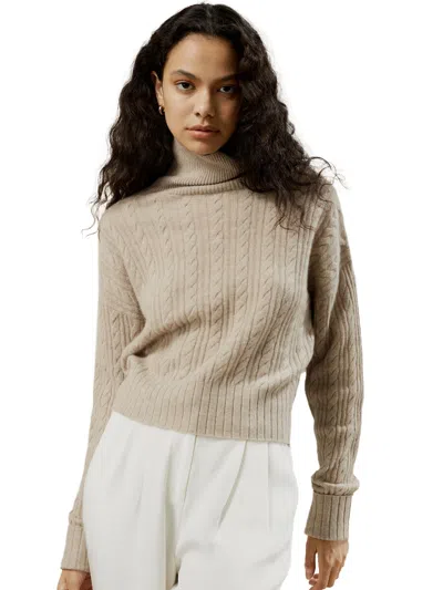 Lilysilk Women's Classic Cable Knit Turtleneck Sweater In Brown