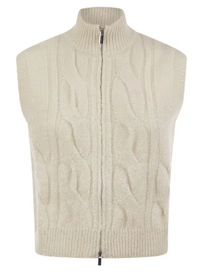 Peserico Cable Zip Vest In Alpaca Wool In Neutral