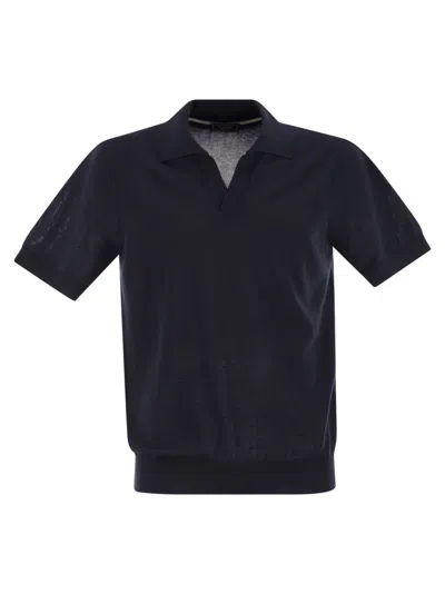 Peserico Polo Shirt In Pure Cotton Yarn In Black