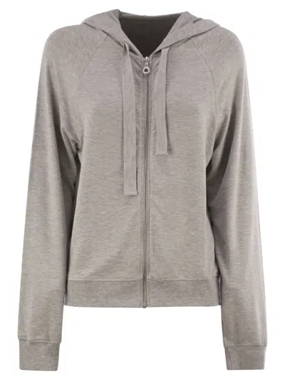 Majestic Raglan Sleeve Viscose Hoodie With Functional Zip Closure In Gray