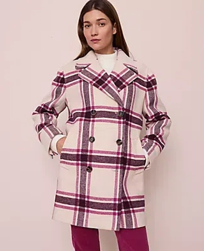 Ann Taylor Petite Weekend Collection Plaid Cocoon Coat In White