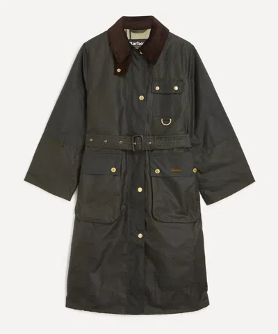 Barbour Milda Waxed Trench Coat In Green