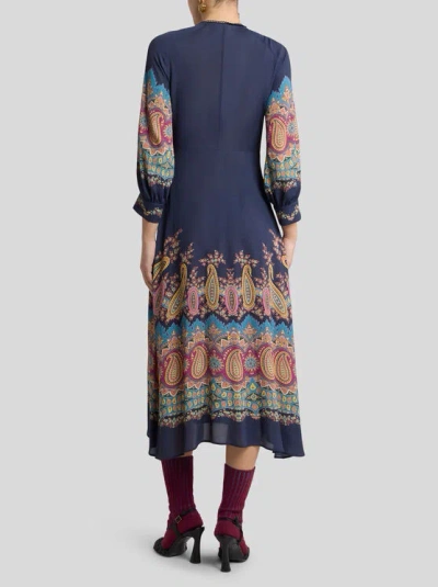 Etro , Dress With Placed Paisley Print, Woman, Blue, Size 44 In Blue