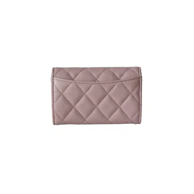 Pre-owned Chanel Cc Caviar Quilted Flap Cf Card Holder Light Pink