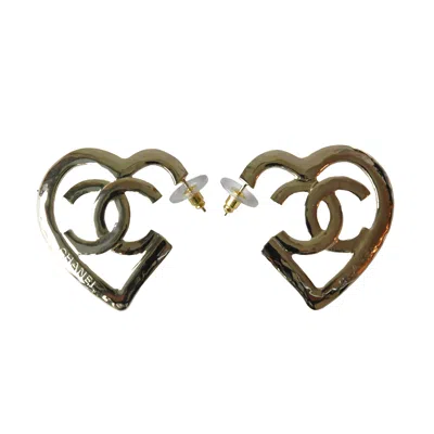 Pre-owned Chanel Cc Heart Metal Coco In Love Hoop Earrings Gold