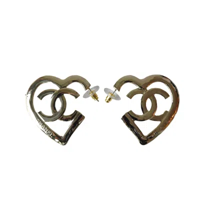 Pre-owned Chanel Cc Heart Metal Coco In Love Hoop Earrings Gold