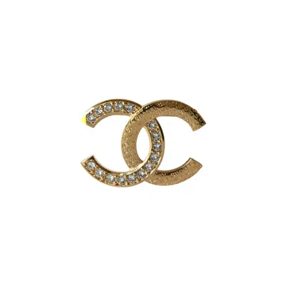 Pre-owned Chanel Cc Metal Crystal Strass Brooch Gold