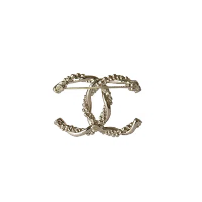 Pre-owned Chanel Cc Metal Crystal Strass Twisted Brooch Light Gold