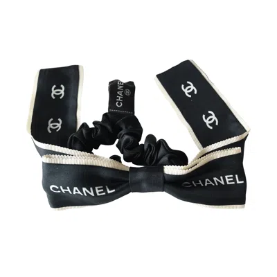 Pre-owned Chanel Cc Silk Hair Tie Black