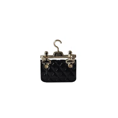 Pre-owned Chanel Metal Resin Quilted Flap Bag Brooch Black