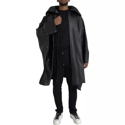 Bottega Veneta Oversized Leather Trench Coat In Black