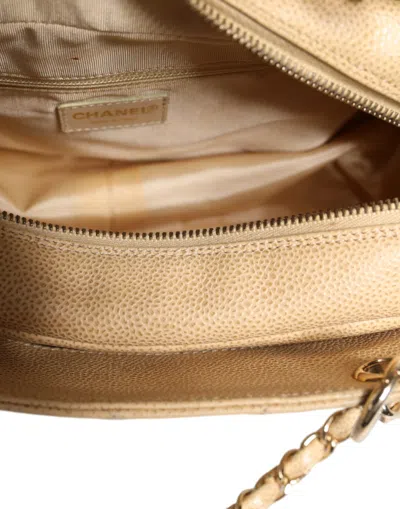 Pre-owned Chanel Beige Caviar De Coco Chain Leather Purse Women's Bag