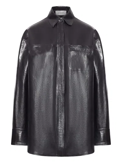 Sportmax Oversized Leather Jacket And Pocket In Black