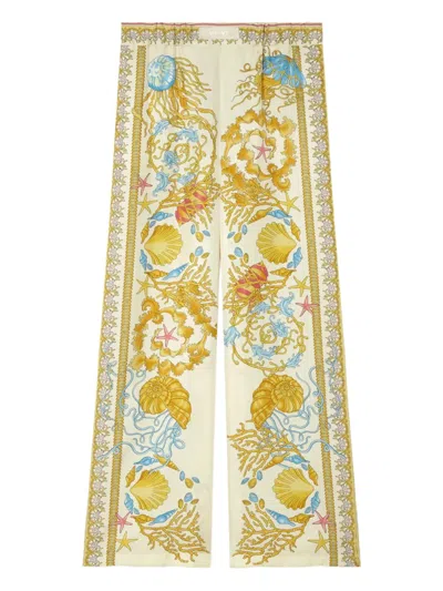 Versace Underwater Baroque Silk Pants In Multi