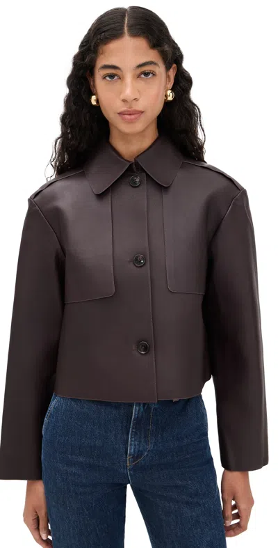 Theory Cropped Trench In Sleek Leather In Brown