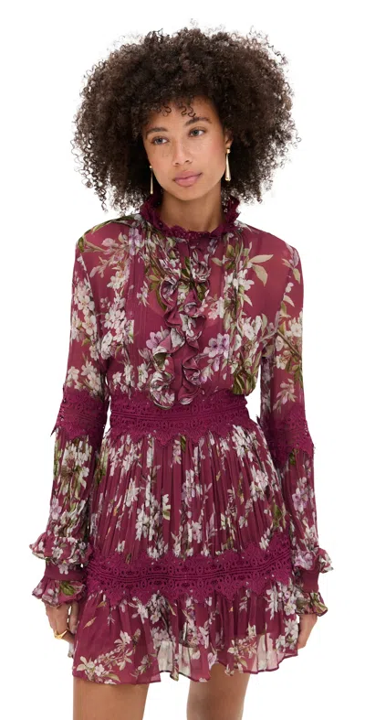 Patbo Delicata Flutter Mini Dress Dark Red In Red