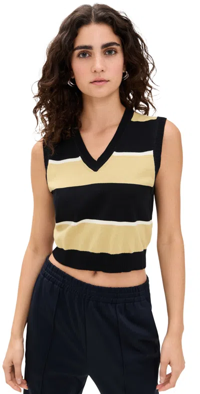 State & Lake Knit Vest Khaki/black/white In Black