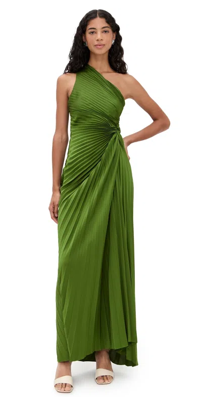 A.l.c A. L.c. Lara Pleated One Shoulder Gown In Green