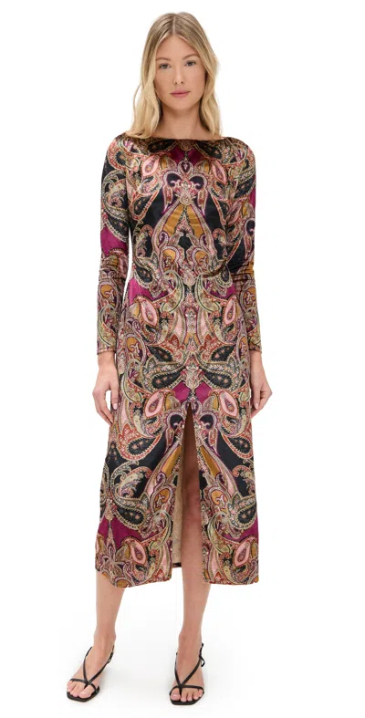 Misa Goldie Paisley Velvet Midi Dress In Multi