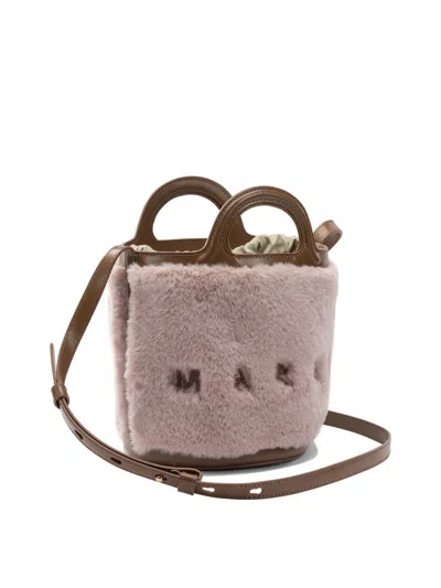 Marni Mini Tropicalia Shearling Top Handle Bag In Pink