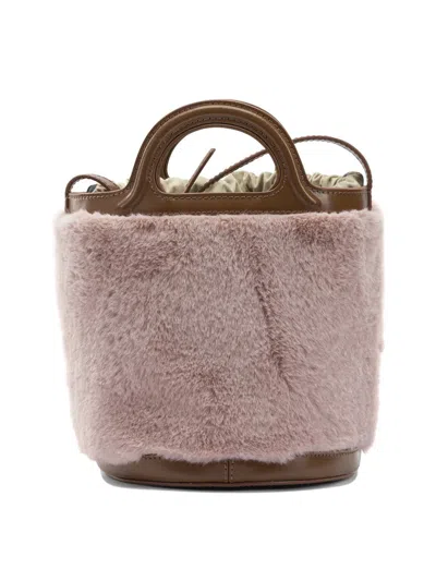 Marni Mini Tropicalia Shearling Top Handle Bag In Pink
