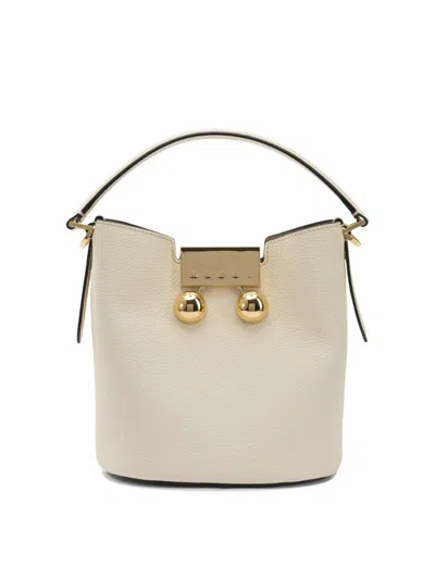 Marni Trunkaroo Shoulder Bag In Beige Leather In Sand