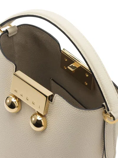 Marni Trunkaroo Shoulder Bag In Beige Leather In Sand