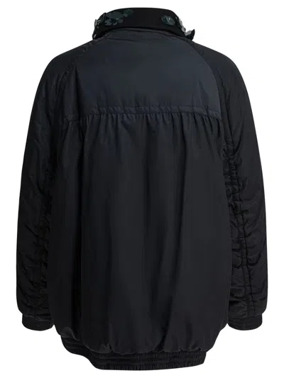 Pinko Clarinda Blue Jacket With Removable Sequin Collar And Drawstring Waist In Tech Fabric Woman In Black