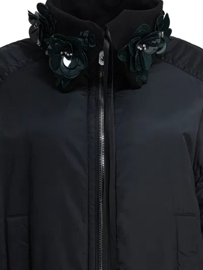 Pinko Clarinda Blue Jacket With Removable Sequin Collar And Drawstring Waist In Tech Fabric Woman In Black