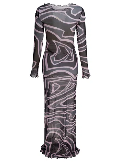Pucci Labirinto Print Tulle Maxi Dress In Black