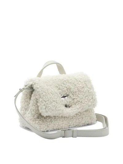 Zanellato Small Postina Shearling Top Handle Bag In White
