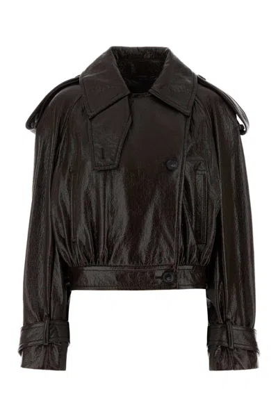 Sportmax Short Trench Coat With Patent Effect And Bomber Inspired Details In Black
