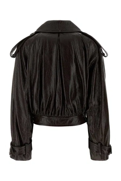 Sportmax Short Trench Coat With Patent Effect And Bomber Inspired Details In Black
