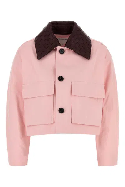 Bottega Veneta Intrecciato Leather-trimmed Cotton-twill Jacket In Pink