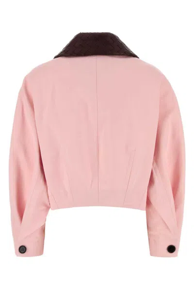Bottega Veneta Intrecciato Leather-trimmed Cotton-twill Jacket In Pink