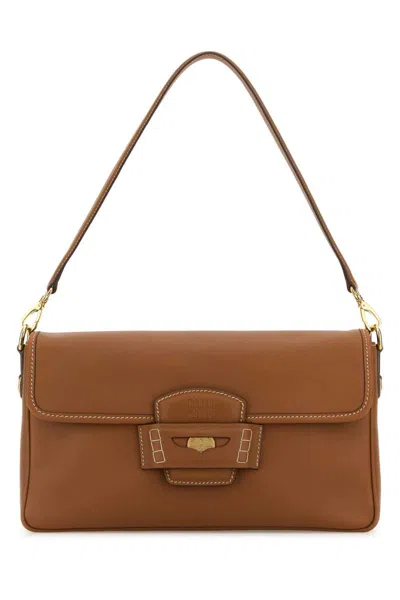 Miu Miu Caramel Leather Penny Shoulder Bag In Brown