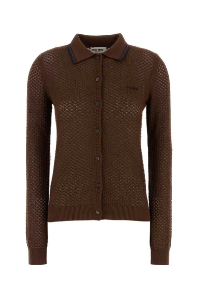 Miu Miu Women Open-knit Cardigan In Brown