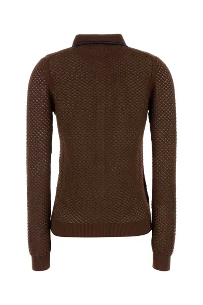Miu Miu Women Open-knit Cardigan In Brown