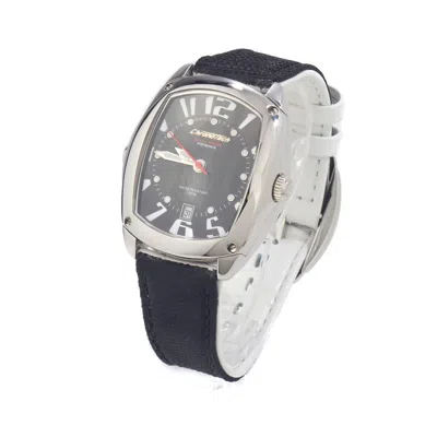 Chronotech Black Leather Watch In White
