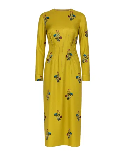 Marni Silk Dress With Long Sleeves And Embroidery In Yellow