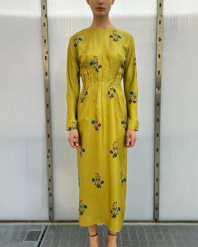 Marni Silk Dress With Long Sleeves And Embroidery In Yellow