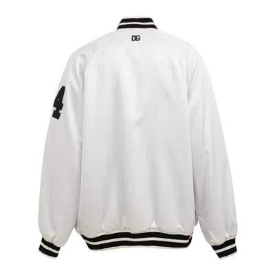 Dolce & Gabbana White Dg Logo Polyester Jersey Bomber Jacket In Neutral