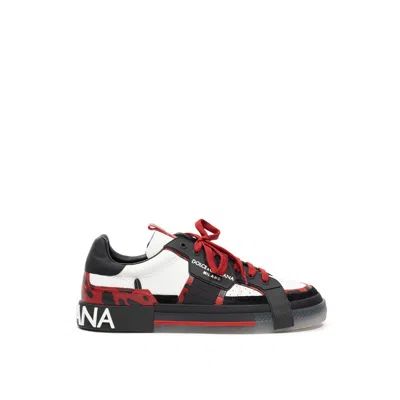 Dolce & Gabbana Black And White Leather Men's Sneaker In Multi